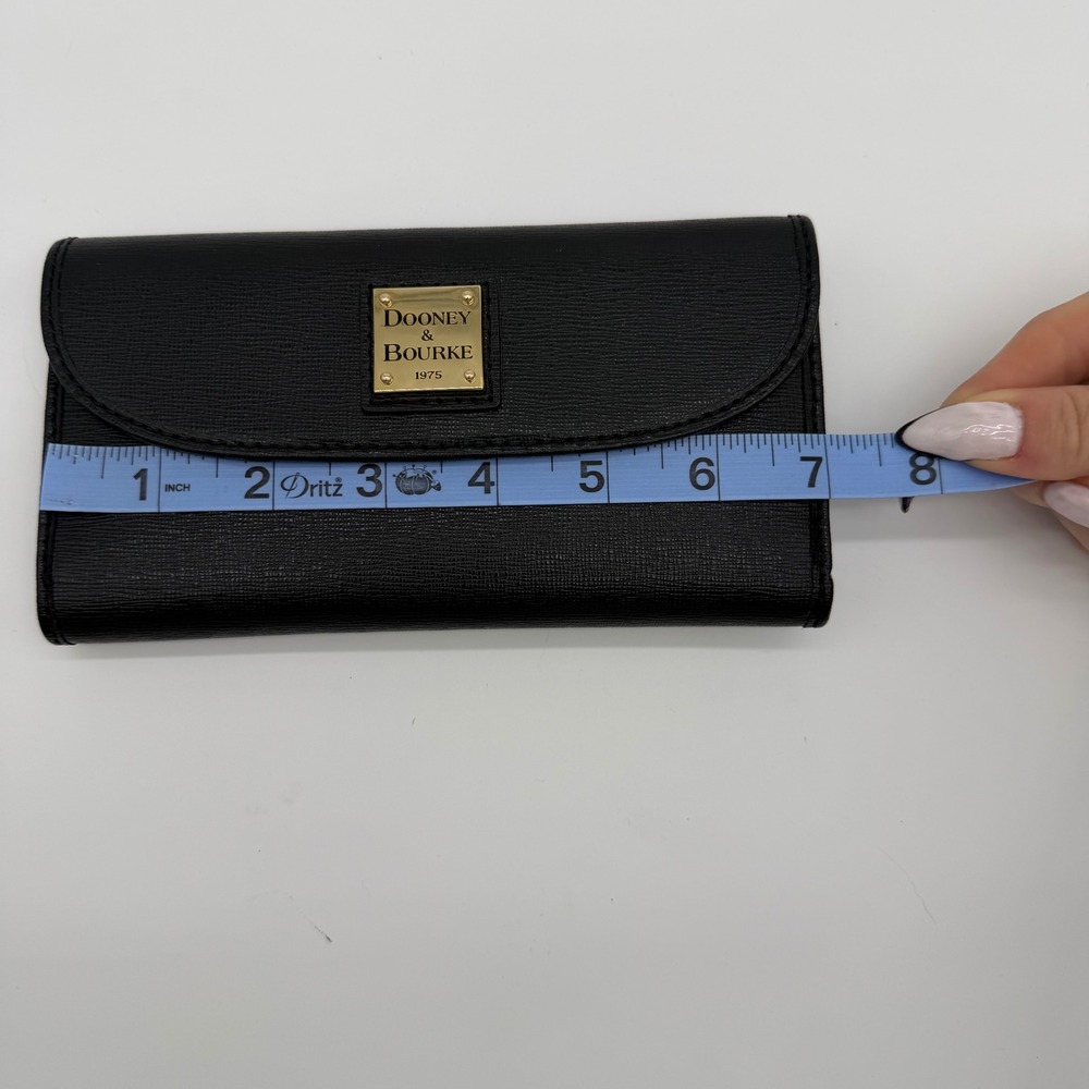 Dooney & Bourke Black Saffiano Leather Continental Clutch Flap Wallet Gold Logo - Picture 6 of 7